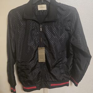 Gucci Black Bomber Jacket with Red and Green Accents